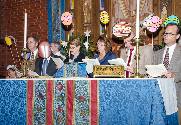 church members stand at altar for Christmas pageant