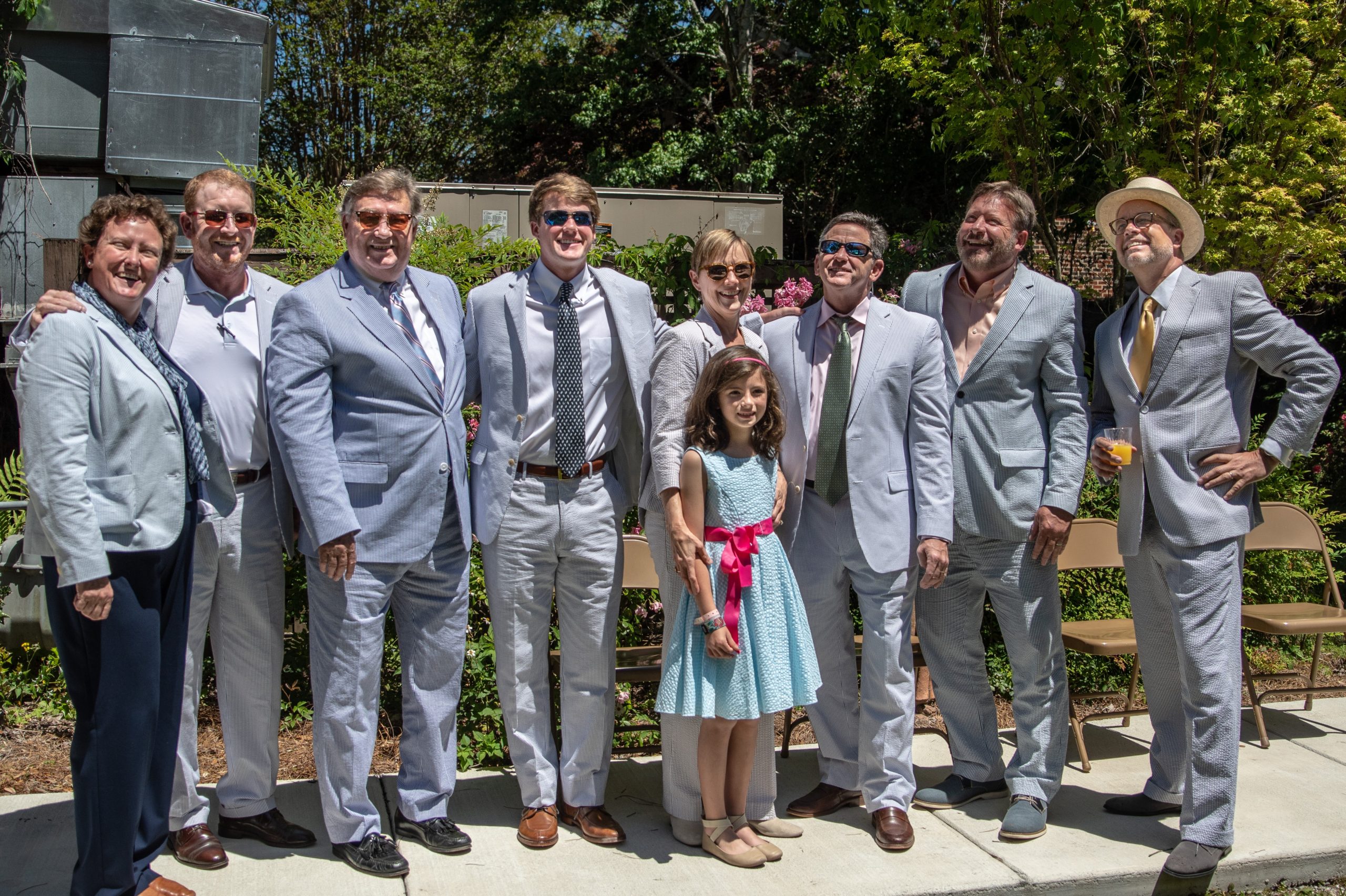 many church members dressed alike in seersucker fabric