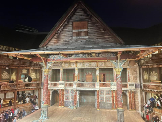 an outdoor stage, the reconstructed Shakespeare's Globe