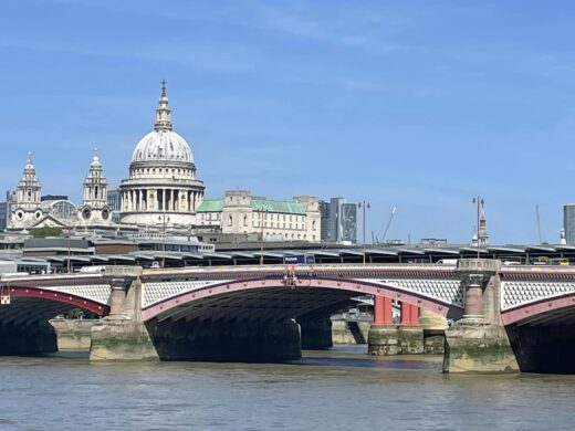 The River Thames, the Blackfriars bridge, and St Paul's Cathedral, London, UK