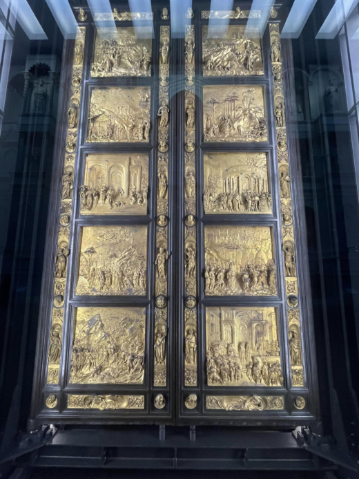 large bronze doors with high relief designs on them. Creator: Lorenzo Ghiberti, 15th Century CE